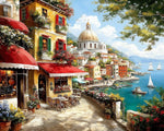 Seaside mediterranean cafe cross stitch kit for beginners