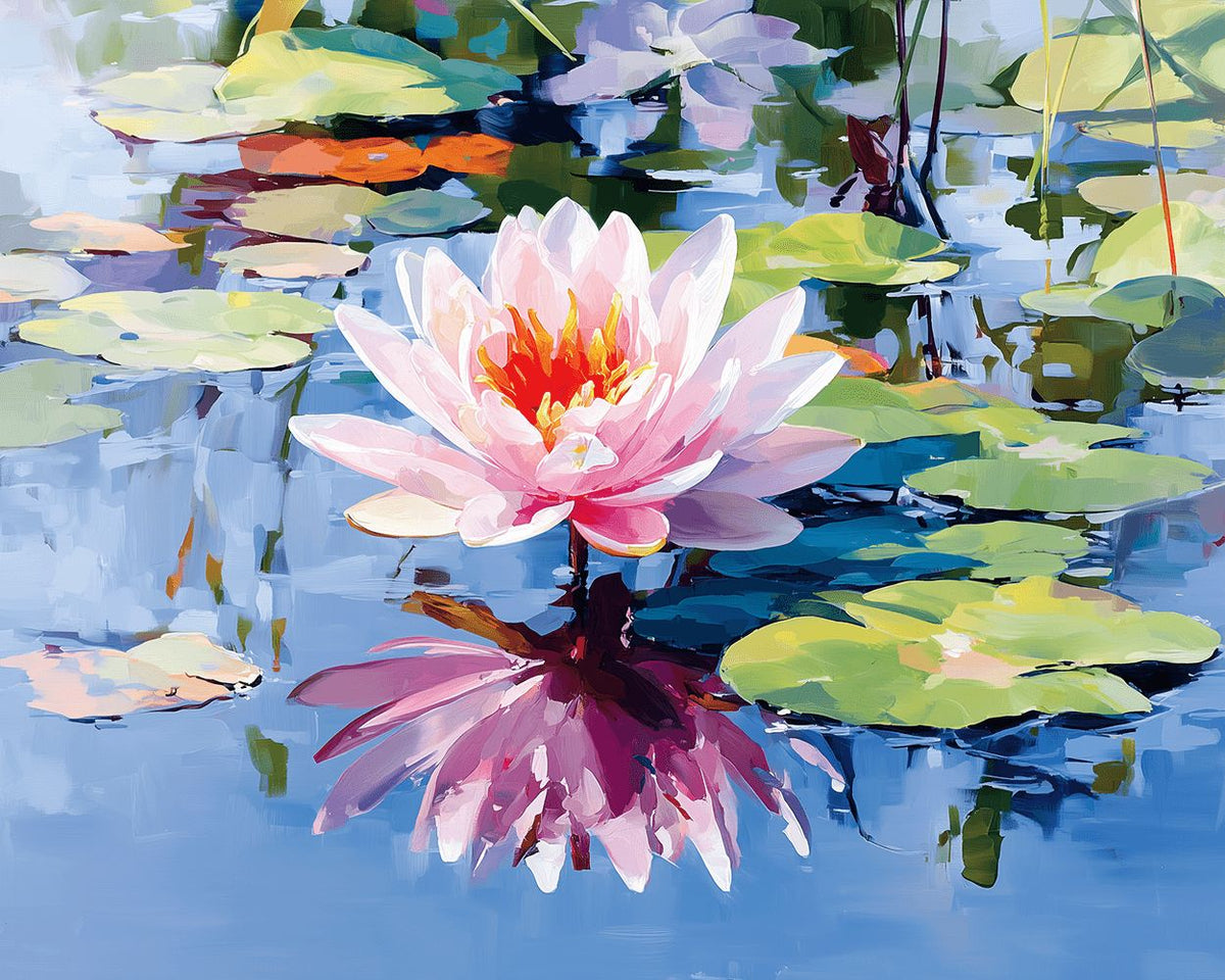 Serene pink water lily cross stitch kit for beginners