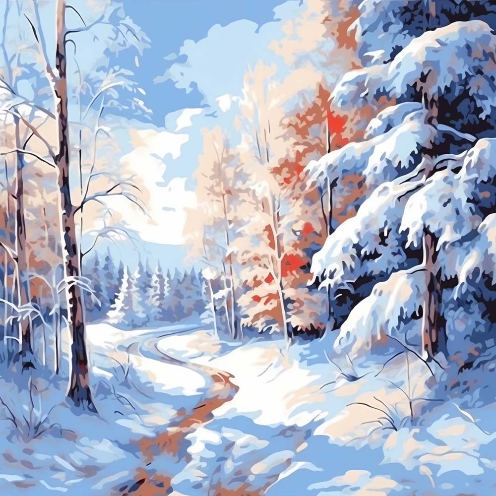 Serene winter woodland trail cross stitch kit for beginners