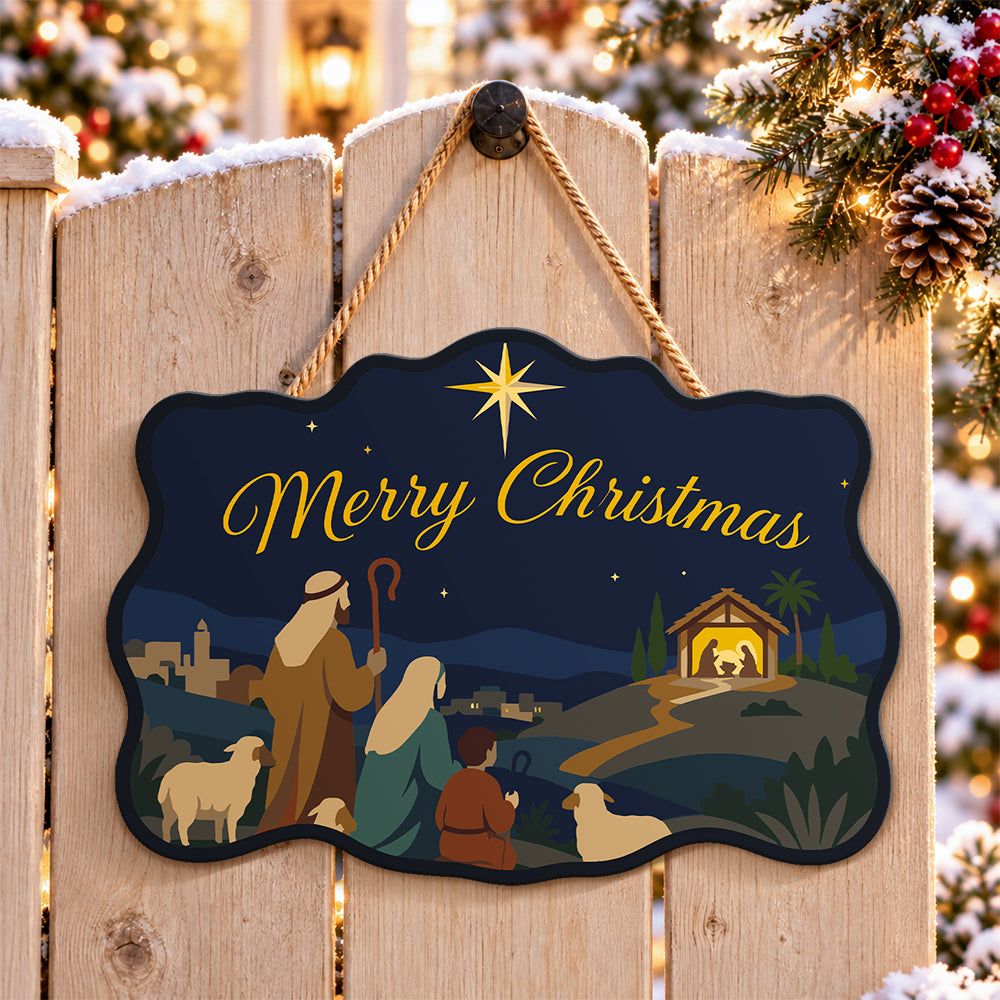 Shepherds witness the star paint by numbers door hanger on a garden gate