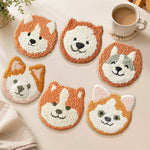 Shiba inu and corgi punch needle coasters used for home decoration