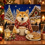Shiba inu at christmas market pearl diamond painting kit for beginners