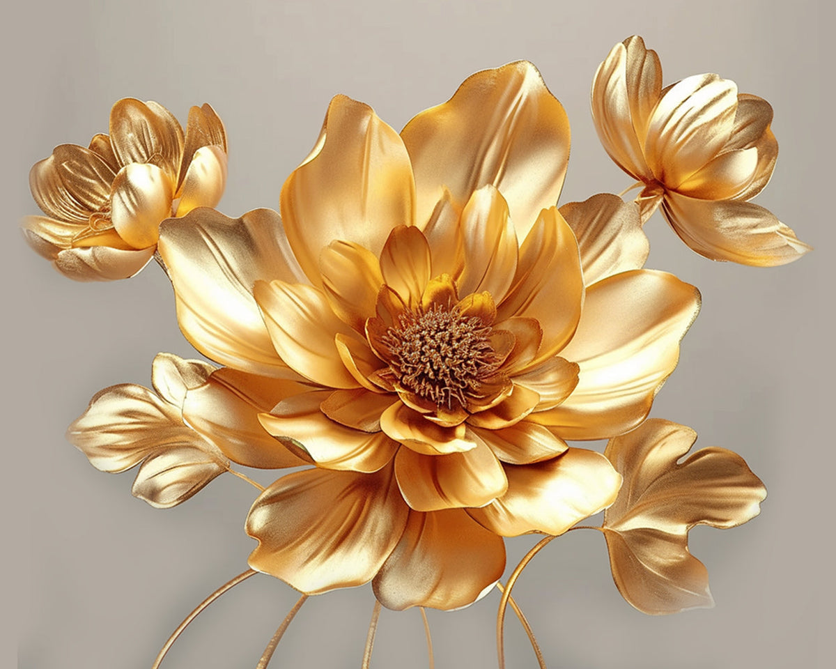 Shimmering golden floral cross stitch kit for beginners