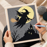 Creating handmade silhouette witch flying punch needle artwork