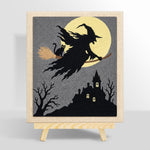 Silhouette witch flying punch needle kit for beginners