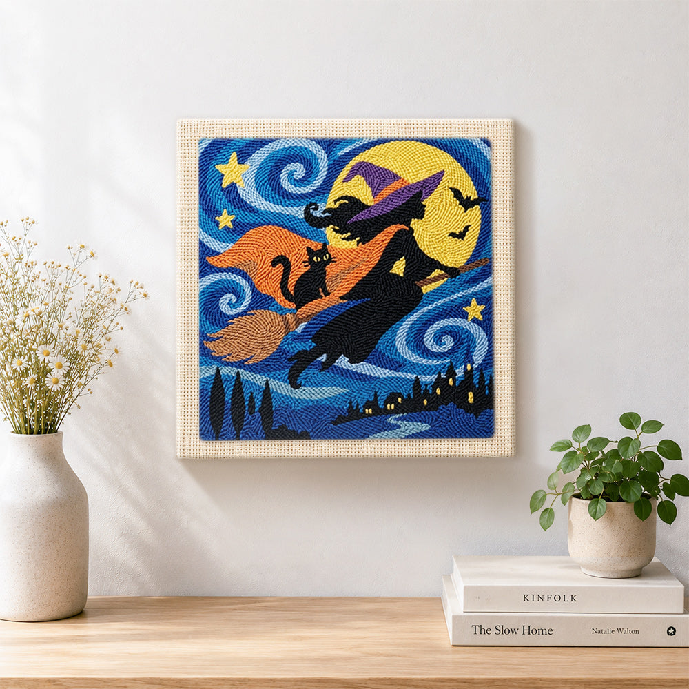 Finished silhouette witch night flight artwork displayed on a wall