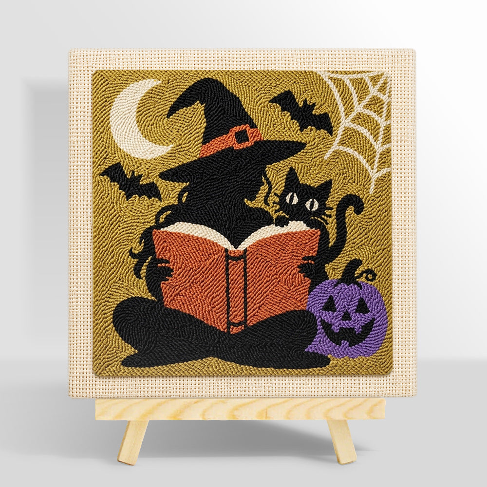 Silhouette witch reading book punch needle kit for beginners