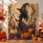 Silhouette witch with broomstick pearl diamond painting kit for beginners