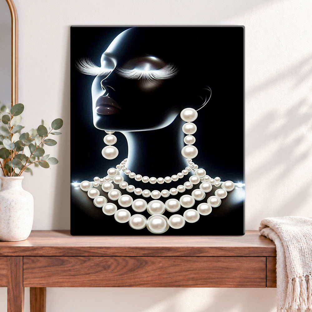 Finished silhouette with pearl jewelry pearl diamond painting artwork displayed as home decor