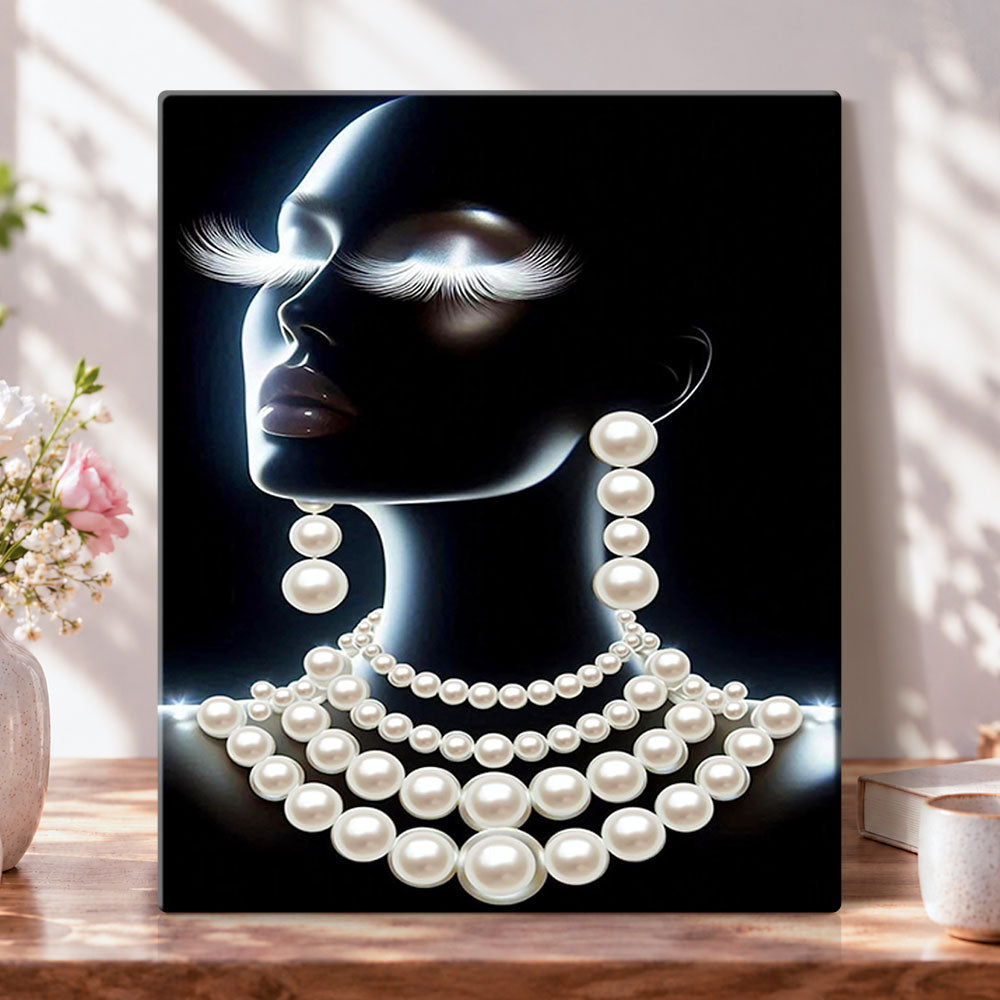 Silhouette with pearl jewelry pearl diamond painting kit for beginners