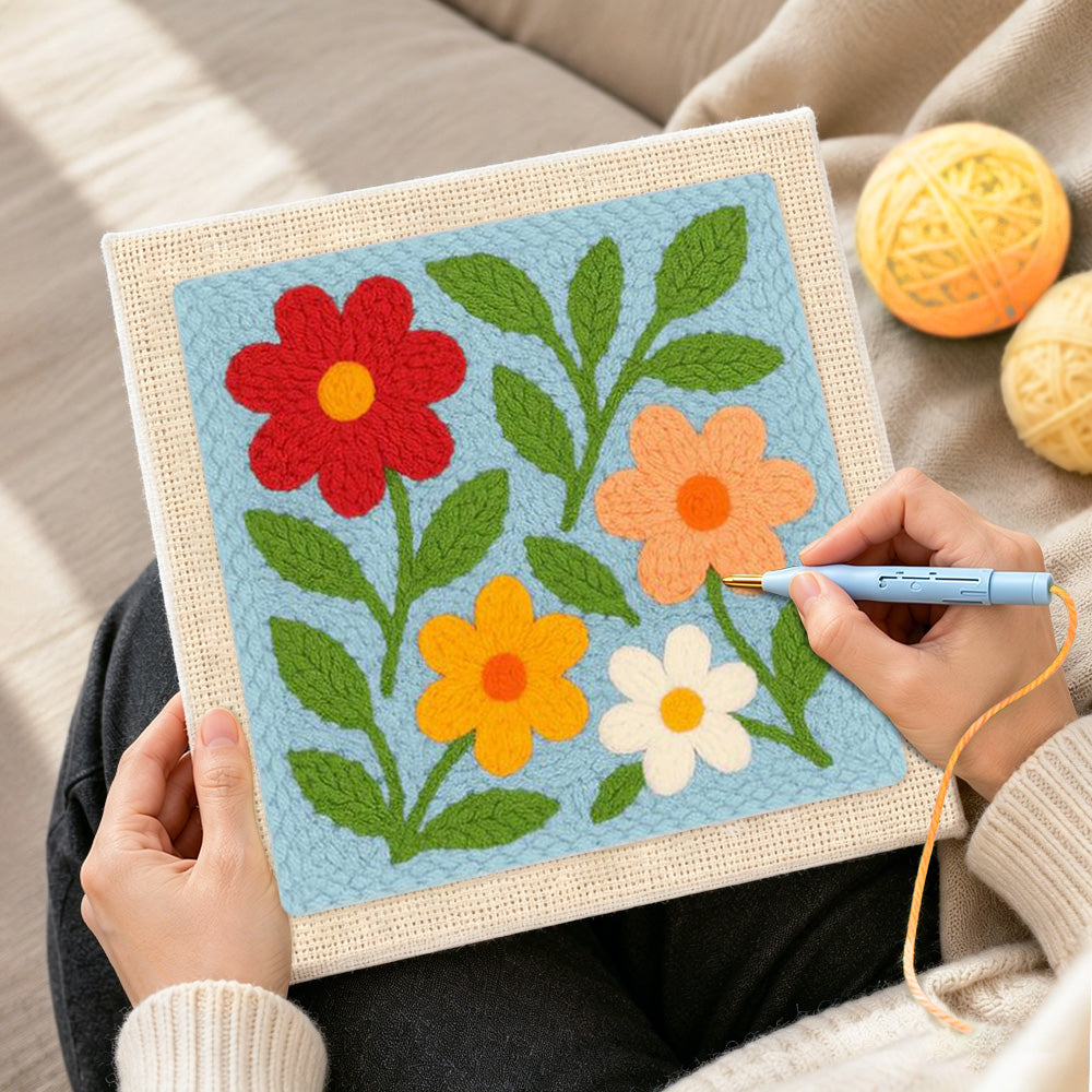 Creating handmade simple and colorful wildflowers punch needle artwork