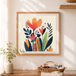 Finished simple plants cross stitch artwork displayed as home decor
