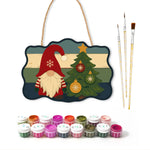 Single gnome and tree paint by numbers door hanger with paints and brushes