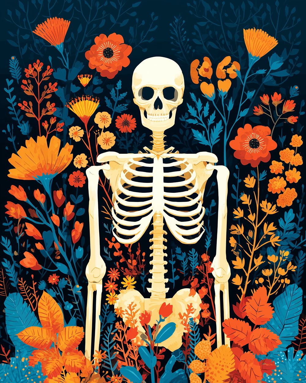 Skeleton among wildflowers cross stitch kit for beginners