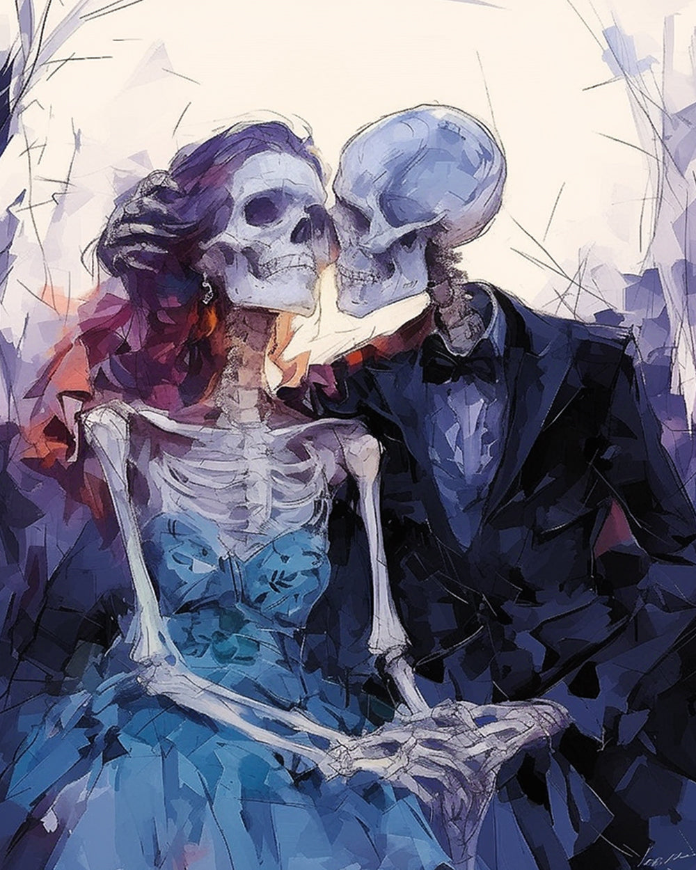 Skeleton couple kissing cross stitch kit for beginners