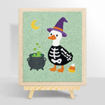 Skeleton duck with witch hat punch needle kit for beginners