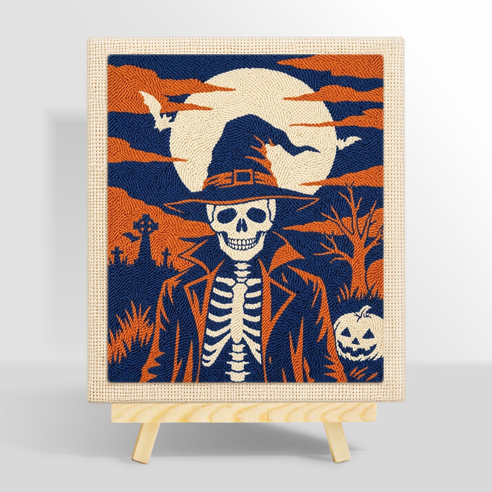 Skeleton gentleman in graveyard punch needle kit for beginners
