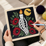 Creating handmade skeleton hand with candle punch needle artwork