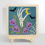 Skeleton hand with purple bellflowers punch needle kit for beginners
