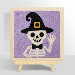 Skeleton in witch hat punch needle kit for beginners