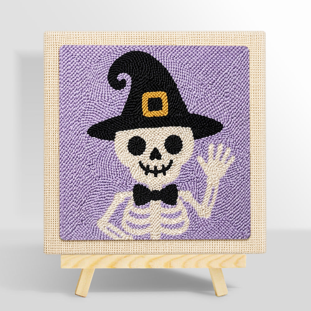 Skeleton in witch hat punch needle kit for beginners