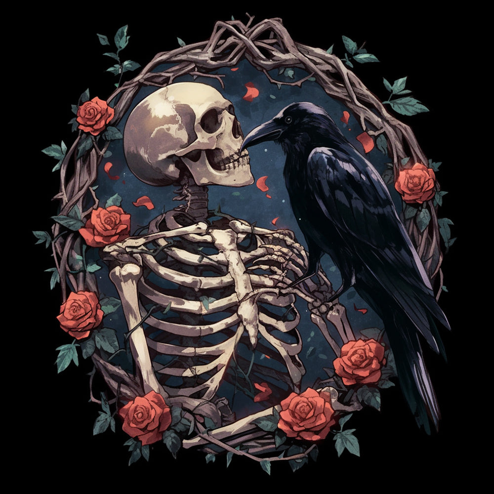 Skeleton raven red roses cross stitch kit for beginners