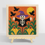 Skeleton scarecrow in pumpkin field punch needle kit for beginners