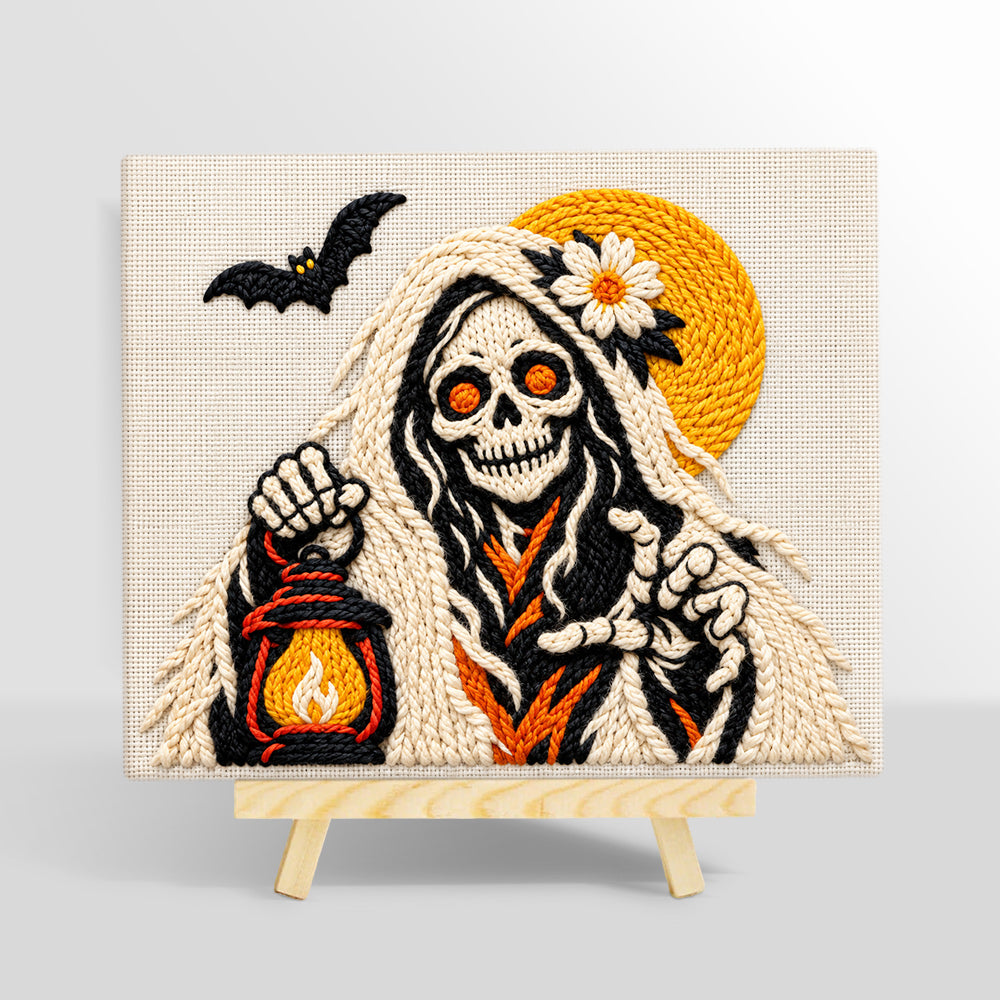 Skeleton spirit holding lantern punch needle kit for beginners
