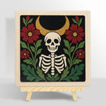 Skeleton surrounded by red blooms punch needle kit for beginners