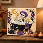 Finished skeleton taking bath pearl diamond painting artwork displayed as holiday home decor