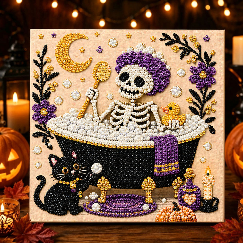 Skeleton taking bath pearl diamond painting kit for beginners