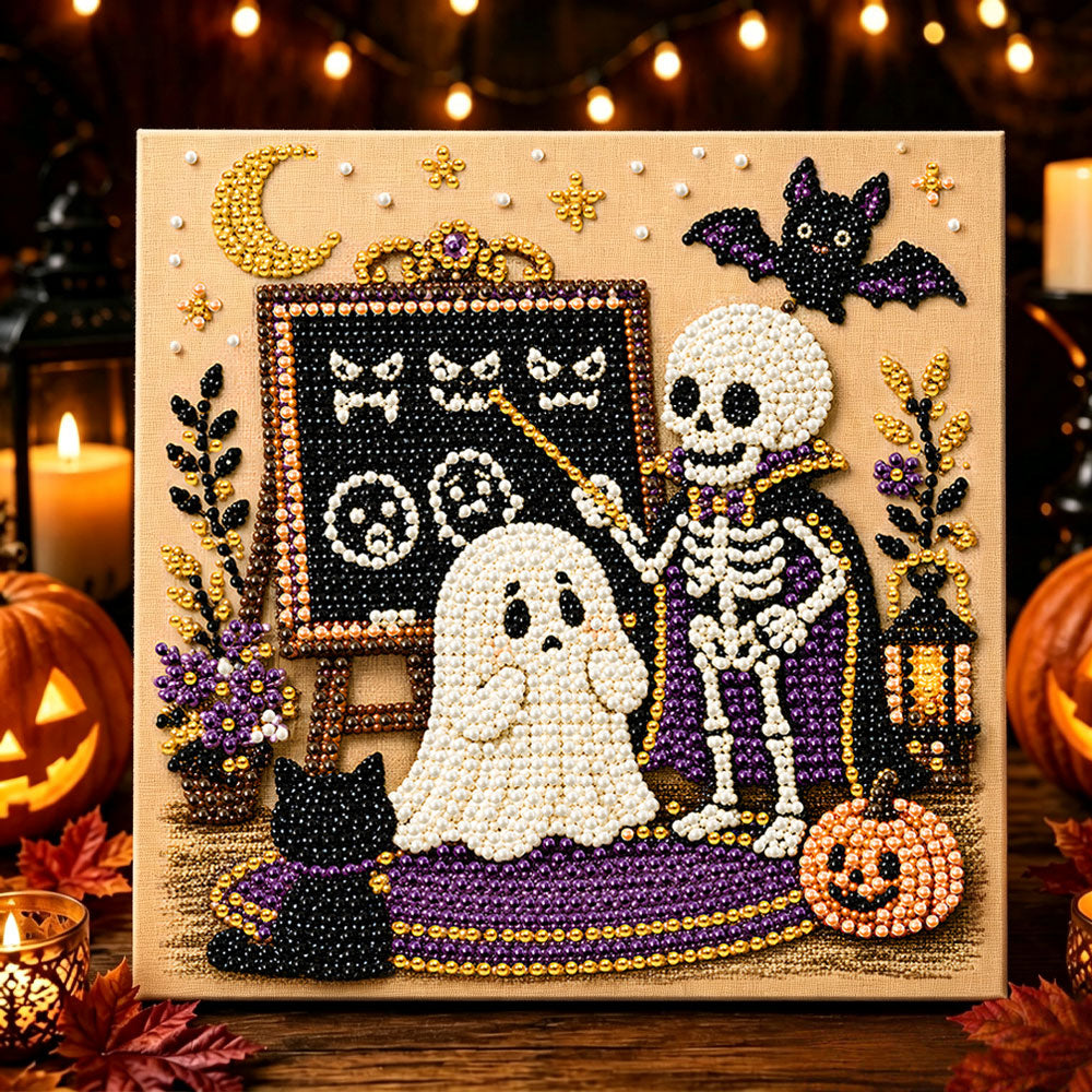 Skeleton teaching ghost pearl diamond painting kit for beginners
