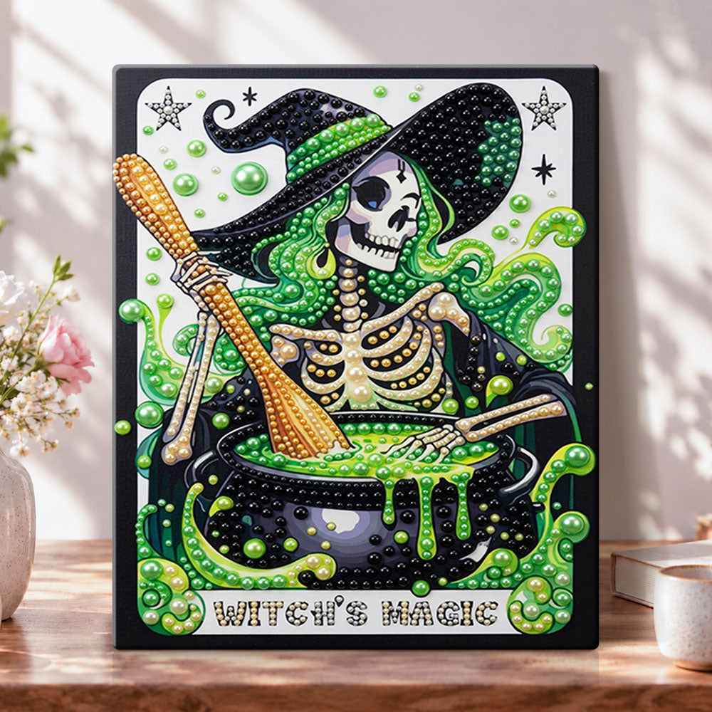 Skeleton witch magic pearl diamond painting kit for beginners