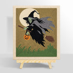 Skeleton witch with pumpkin lantern punch needle kit for beginners