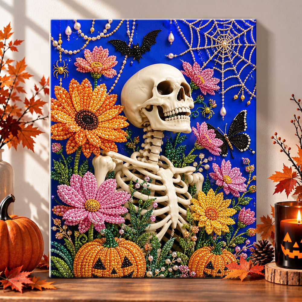 Skeleton with colorful blossoms pearl diamond painting kit for beginners