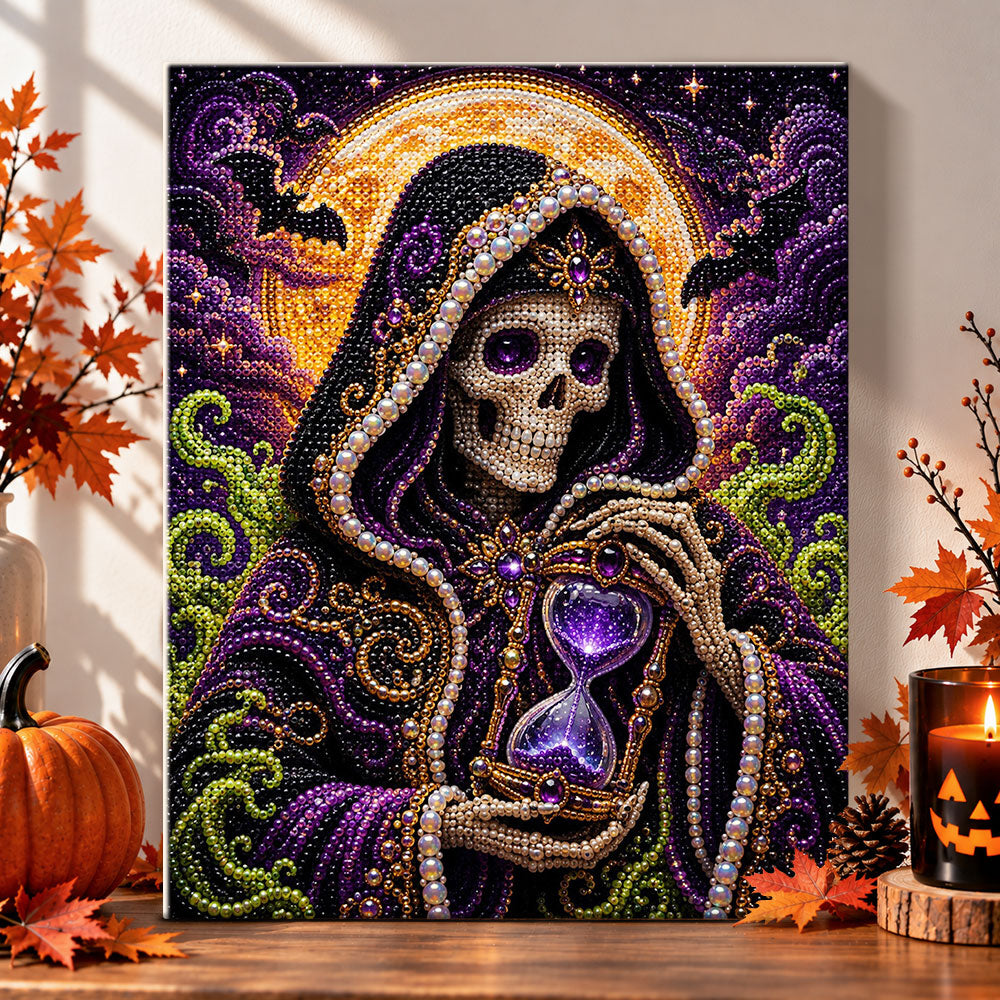 Skeleton with hourglass pearl diamond painting kit for beginners
