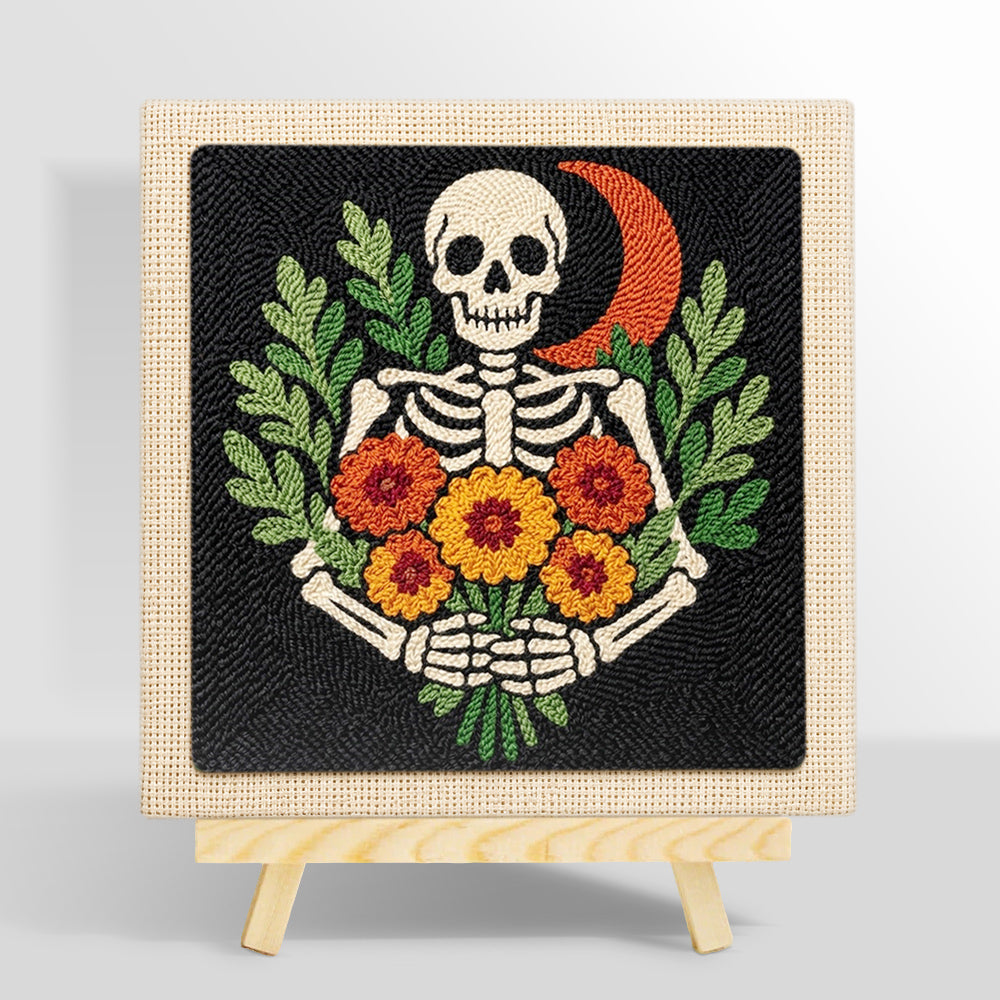 Skeleton with marigolds punch needle kit for beginners