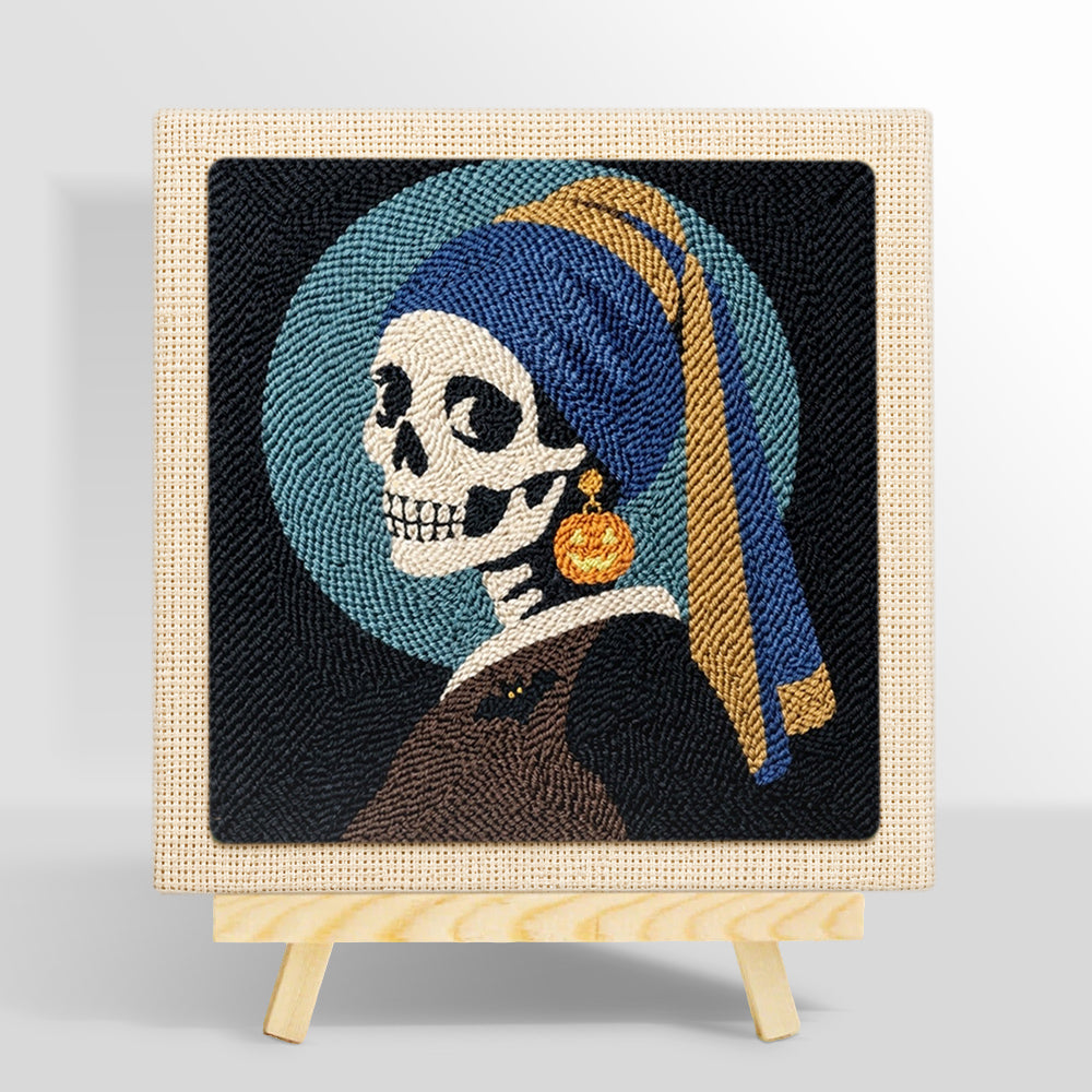 Skeleton with pumpkin earring punch needle kit for beginners