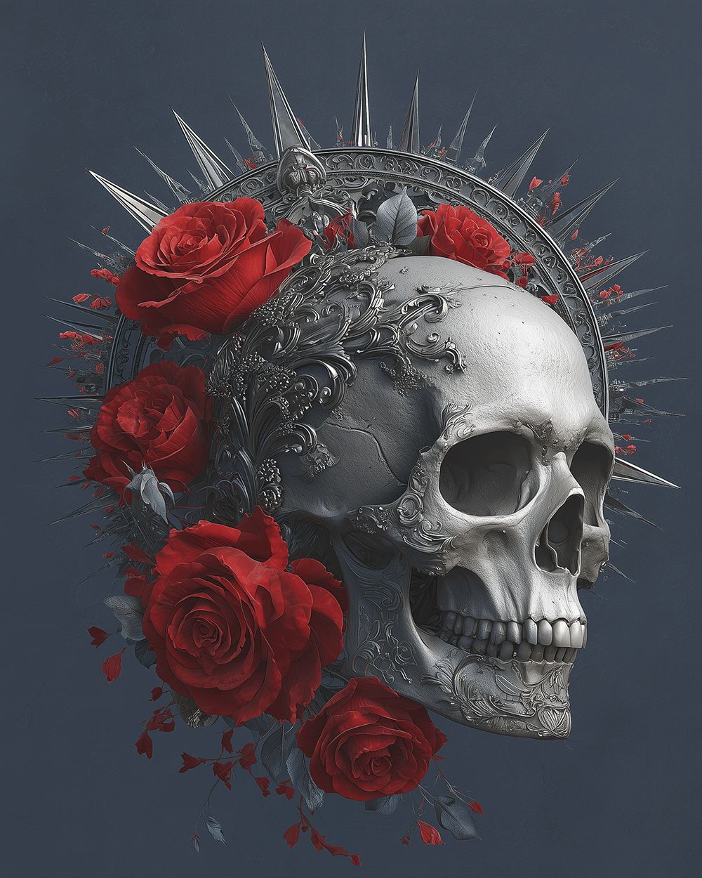 Skull and red roses cross stitch kit for beginners