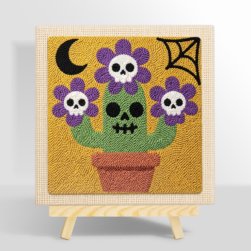 Skull flower cactus punch needle kit for beginners