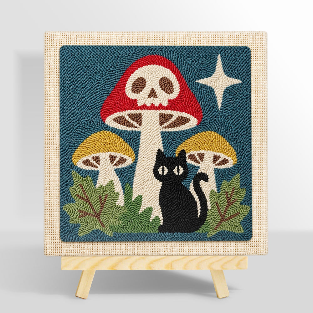 Skull mushroom and black cat punch needle kit for beginners