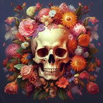 Skull surrounded by vibrant blooms cross stitch kit for beginners