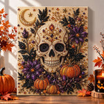 Skull with moon and autumn blooms pearl diamond painting kit for beginners