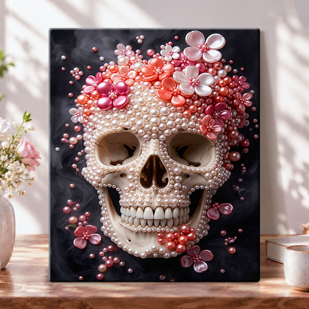 Skull with pearl blooms pearl diamond painting kit for beginners
