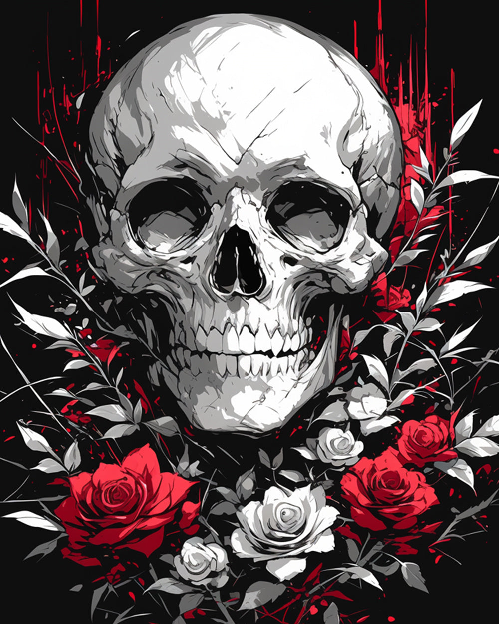 Skull with red roses cross stitch kit for beginners