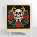 Skull with red roses punch needle kit for beginners