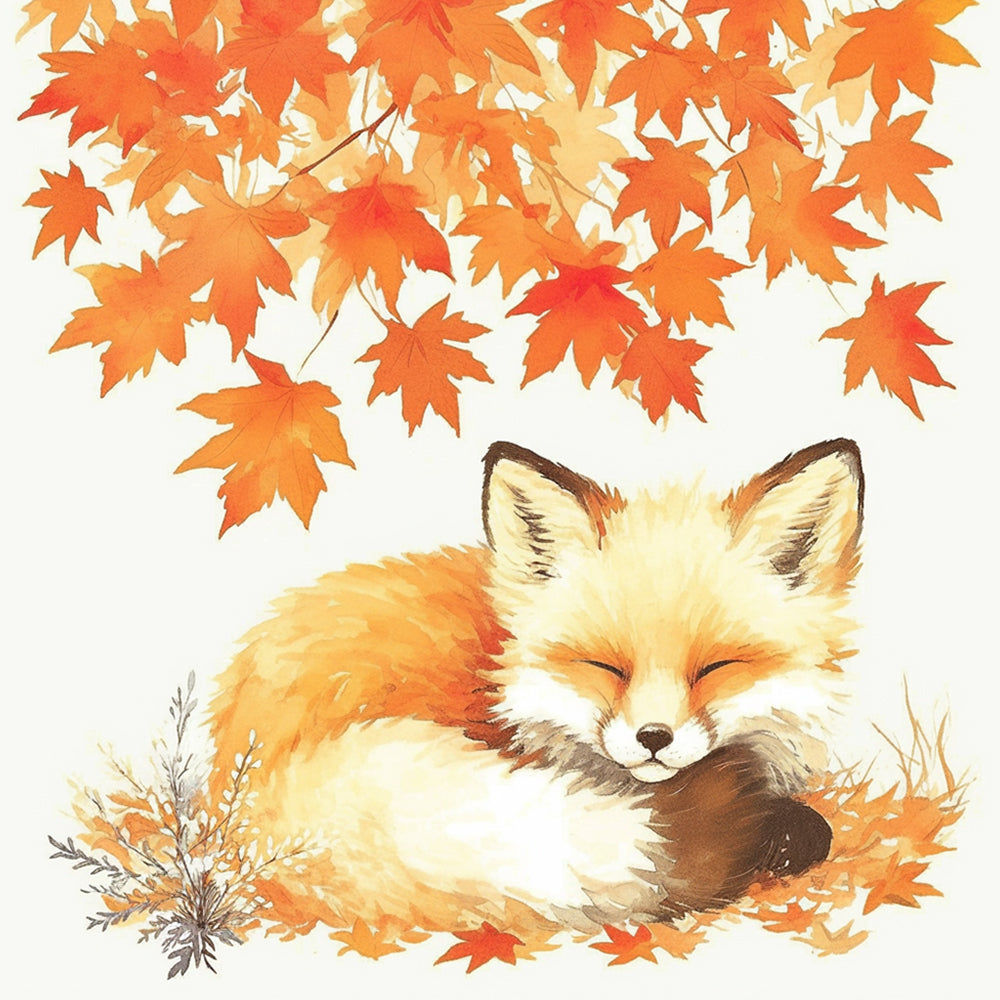Sleeping autumn fox cross stitch kit for beginners