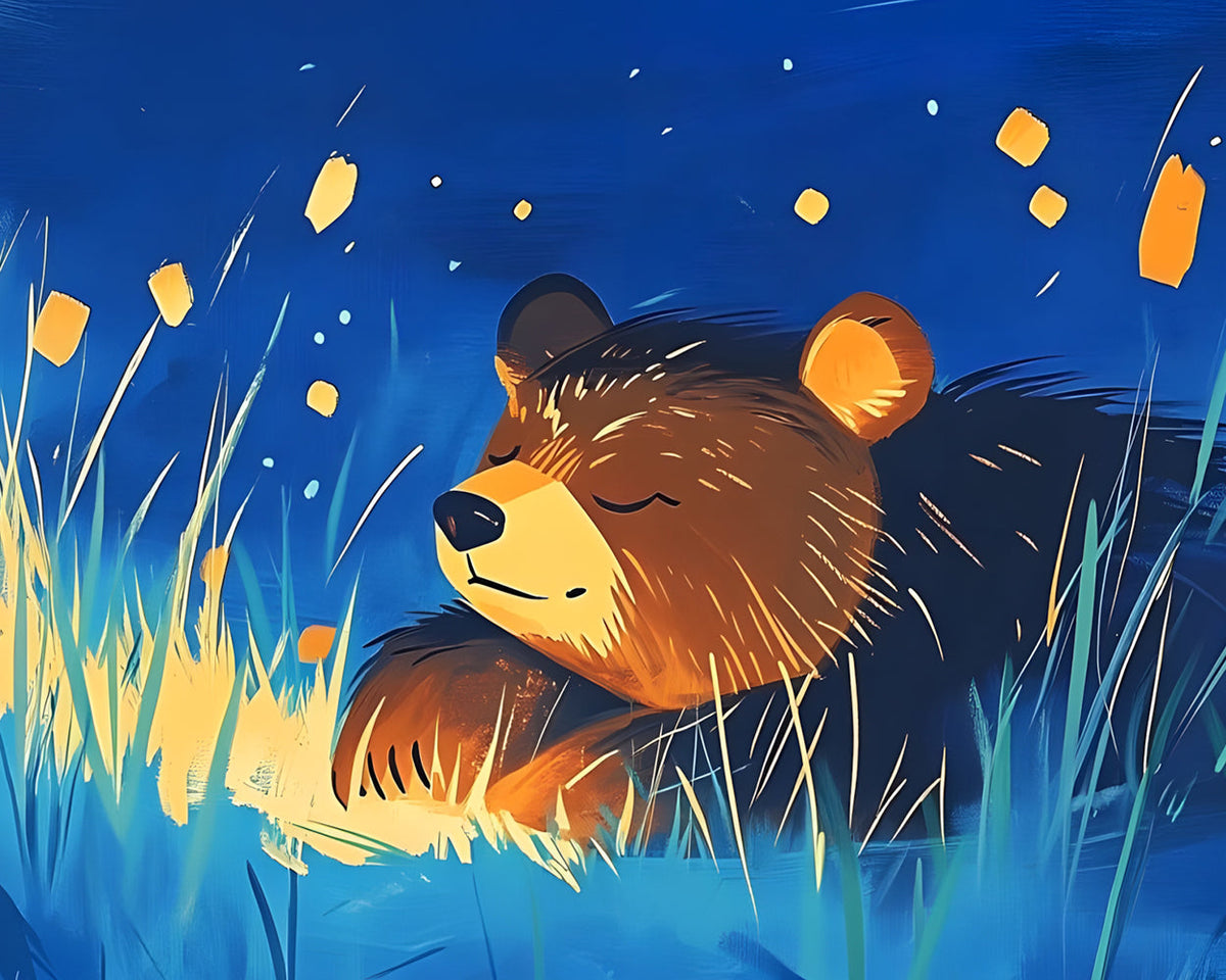 Sleeping bear in grassland cross stitch kit for beginners