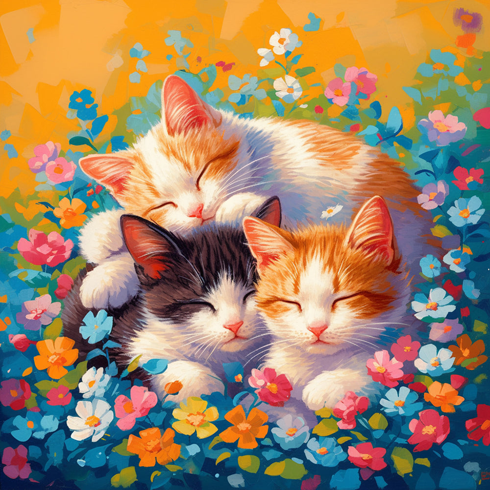 Sleeping kittens flowers cross stitch kit for beginners