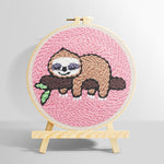 Sleeping sloth on tree branch punch needle kit for beginners